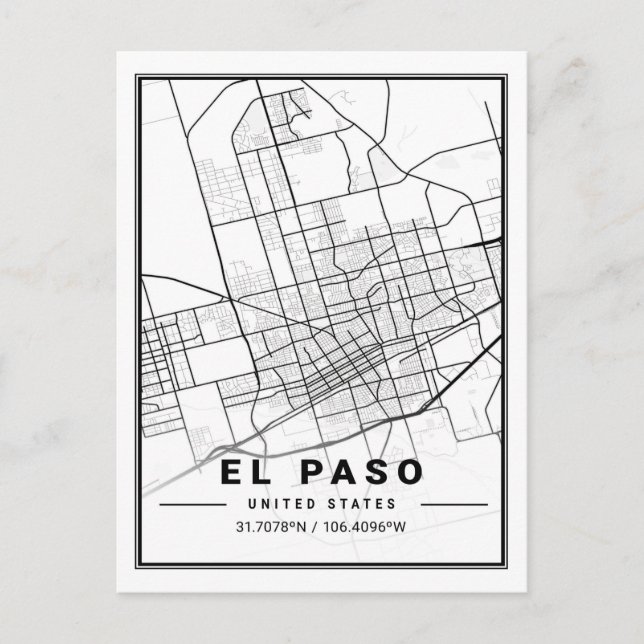 El Paso Texas USA Travel City Map Poster Postcard (Front)