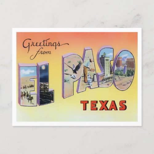 El Paso Texas Vintage Big Letters Postcard