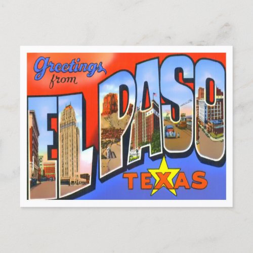 El Paso Texas Vintage Big Letters Postcard