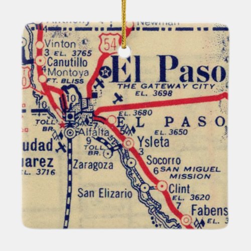 El Paso TX 1948 Map Ceramic Ornament