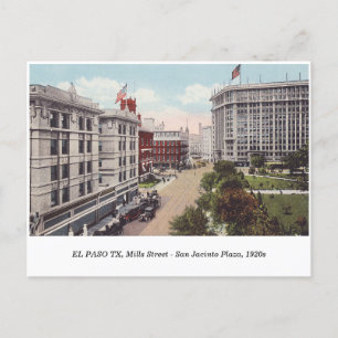 El Paso TX, Mills Street San Jacinto Plaza Vintage Postcard