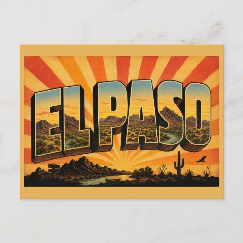 El Paso TX Mountain River Desert Art Postcard