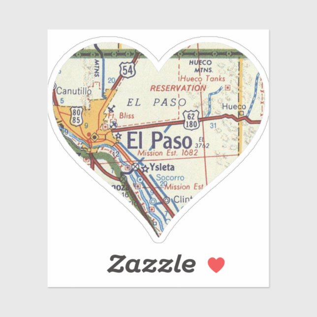 El Paso TX Retro Map Sticker (Sheet)