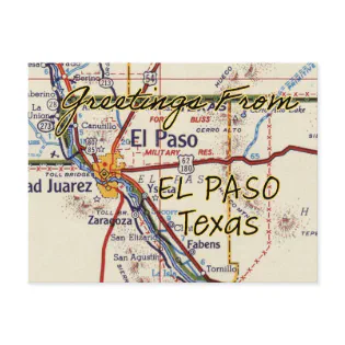 El Paso TX Vintage Map Postcard
