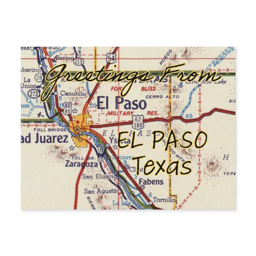 El Paso TX Vintage Map Postcard