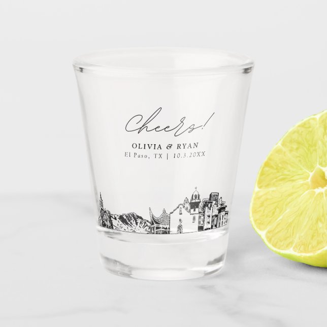 El Paso Wedding Favor Personalized Cheers Shot Glass (Front)