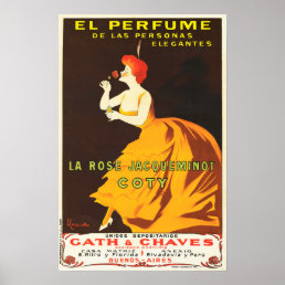 EL PERFUME La Rose Jacqueminot Coty Paris Art Deco Poster