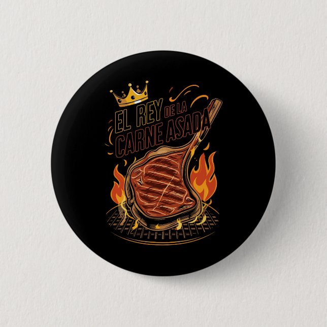 El Rey De La Carne Asada Bbq Cookout Master King F Button (Front)