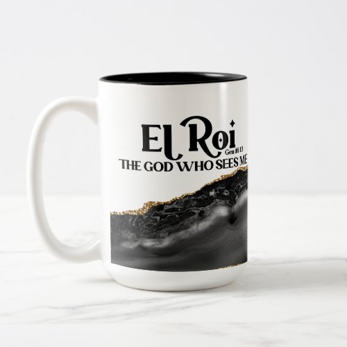 El Roi The God Who Sees Me Black Marble Monogram  Two_Tone Coffee Mug