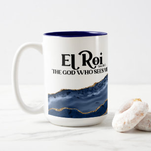 El Roi The God Who Sees Me Navy  Marble Monogram   Two-Tone Coffee Mug
