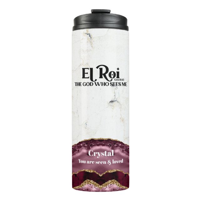 El Roi The God Who Sees Me Red Marble Monogram    Thermal Tumbler (Front)