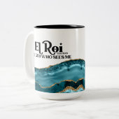El Roi The God Who Sees Me Teal Marble Monogram  Two-Tone Coffee Mug (Front Left)