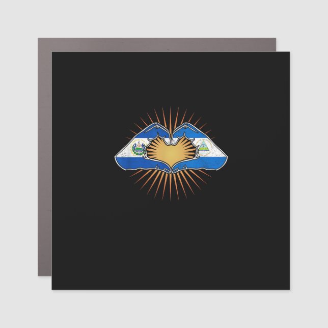 El Salvador And Nicaragua Heart Hands Minimal Car Magnet (Front)