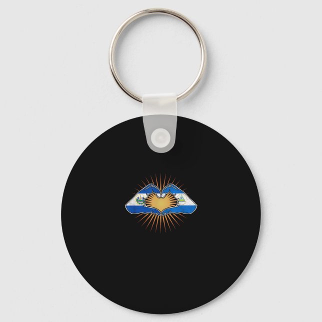 El Salvador And Nicaragua Heart Hands Minimal Keychain (Front)