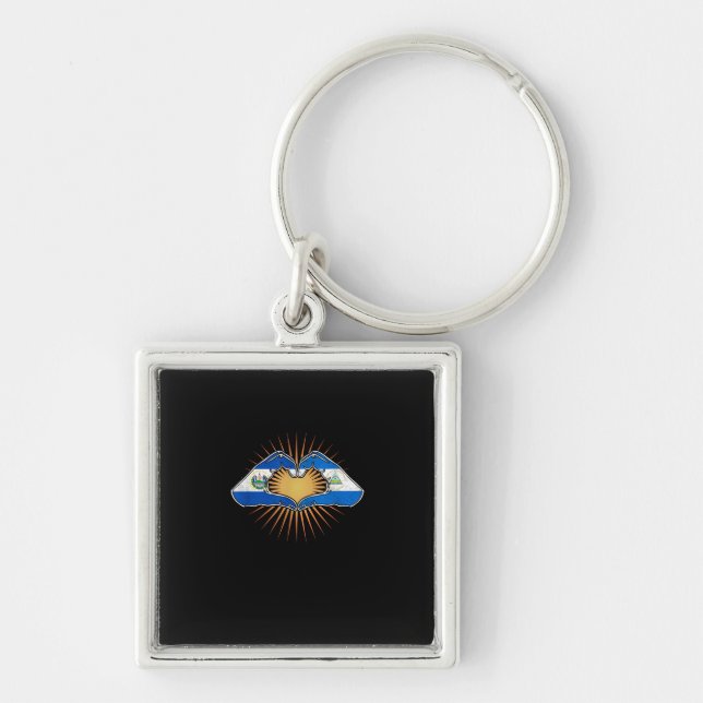 El Salvador And Nicaragua Heart Hands Minimal Keychain (Front)