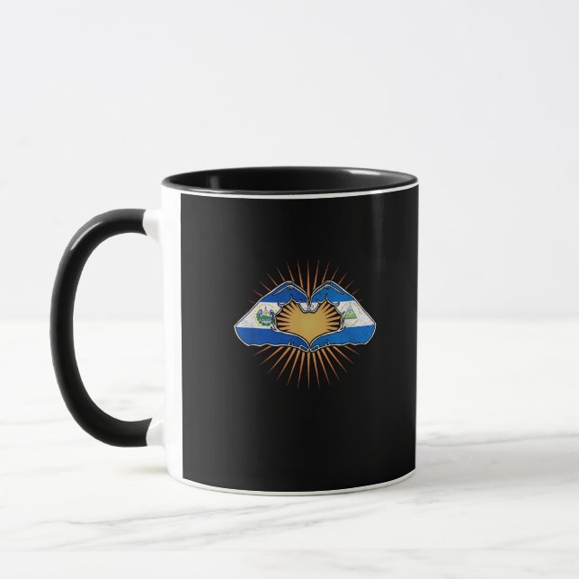 El Salvador And Nicaragua Heart Hands Minimal Mug (Left)