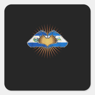 El Salvador And Nicaragua Heart Hands Minimal Square Sticker