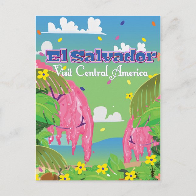 El Salvador Cartoon Travel print. Postcard (Front)