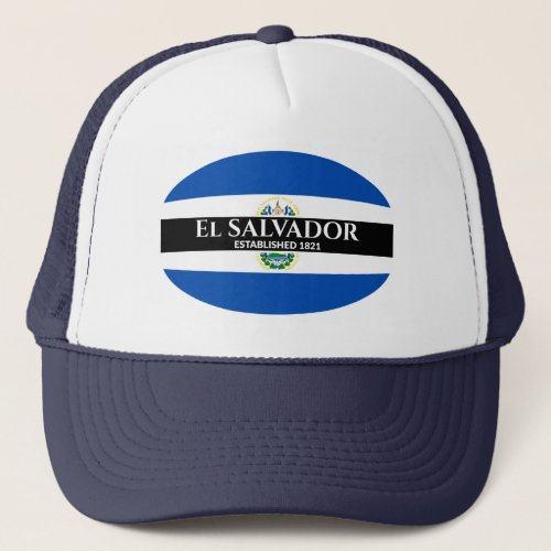 El Salvador Established 1821 Flag White Text Trucker Hat