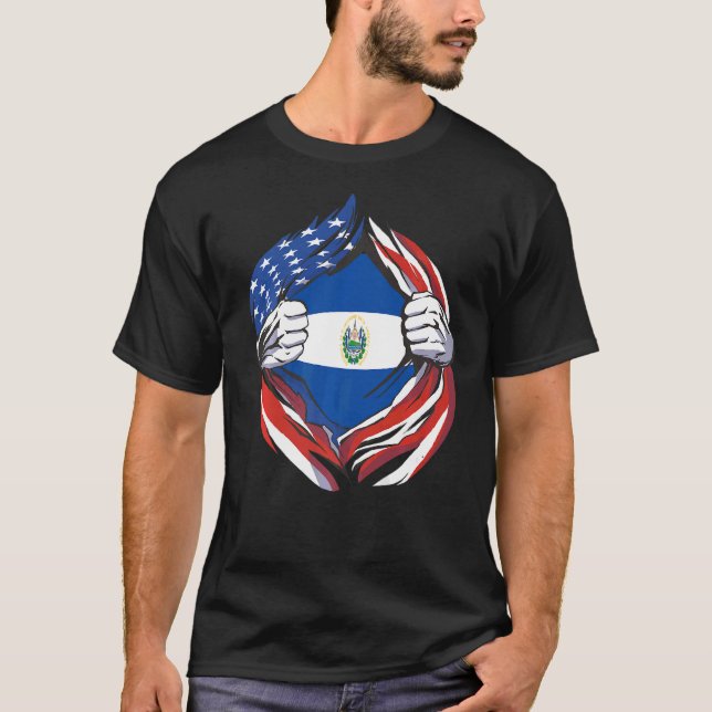 El Salvador Flag American Proud of My Salvadoran H T-Shirt (Front)