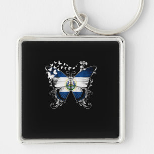El Salvador Flag Butterfly Graphic Keychain