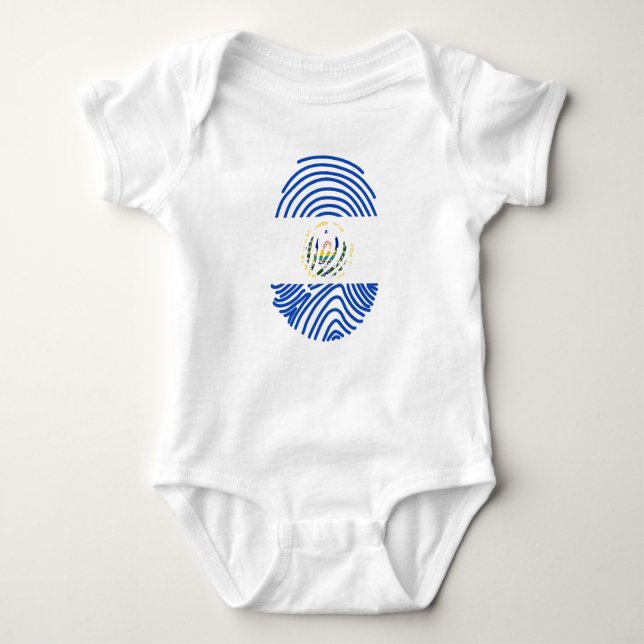El Salvador Flag Fingerprint Baby Bodysuit (Front)