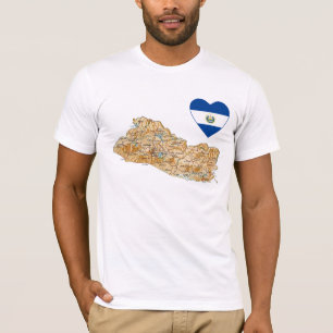 El Salvador Flag Heart and Map T-Shirt