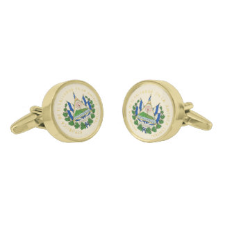 El Salvador Flag Icon Round Gold Cufflinks