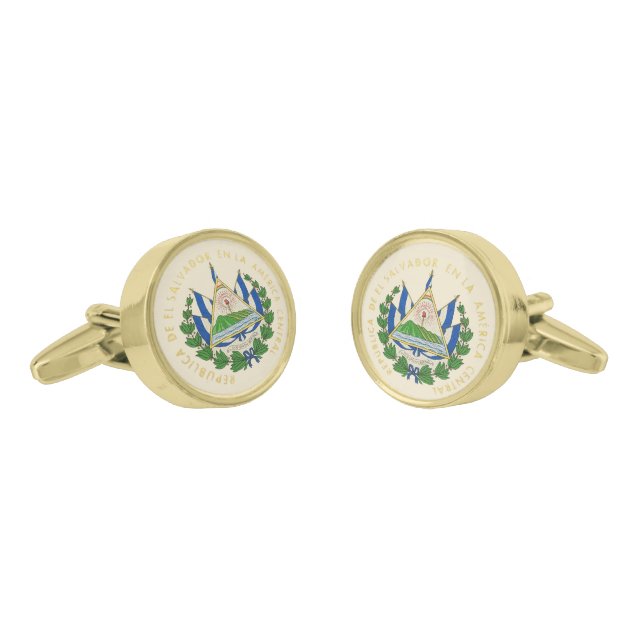 El Salvador Flag Icon Round Gold Cufflinks (Angled)