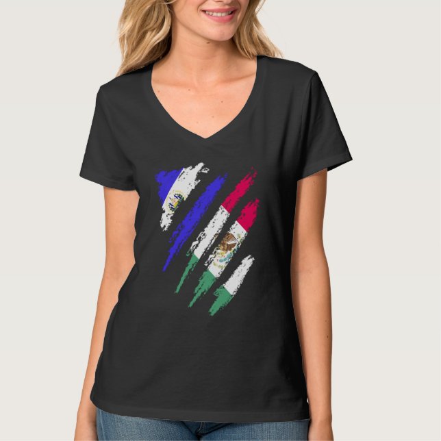 El Salvador Flag Mexico Grown Patriot Country Stri T-Shirt (Front)