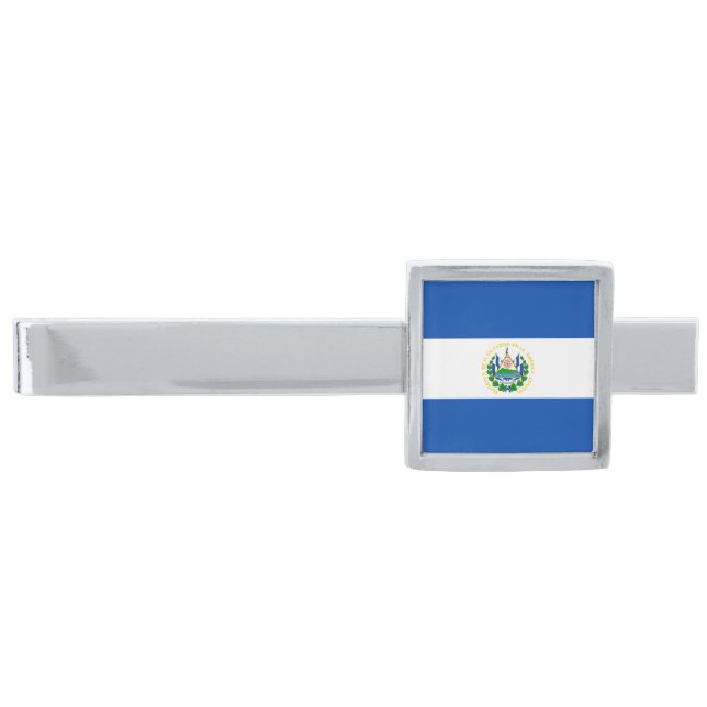 El Salvador Flag Silver Finish Tie Bar (Front)