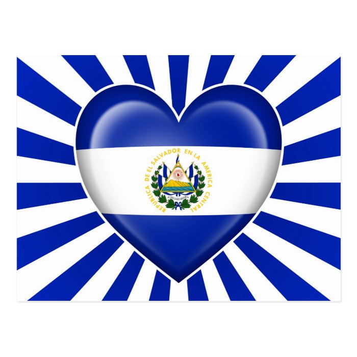 El Salvador Heart Flag with Sun Rays Post Cards
