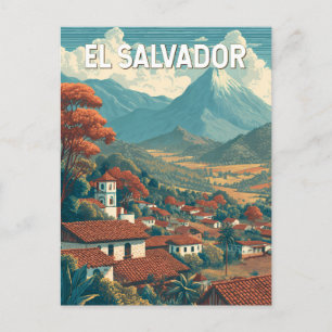 El Salvador Illustration Travel Art Vintage Postcard