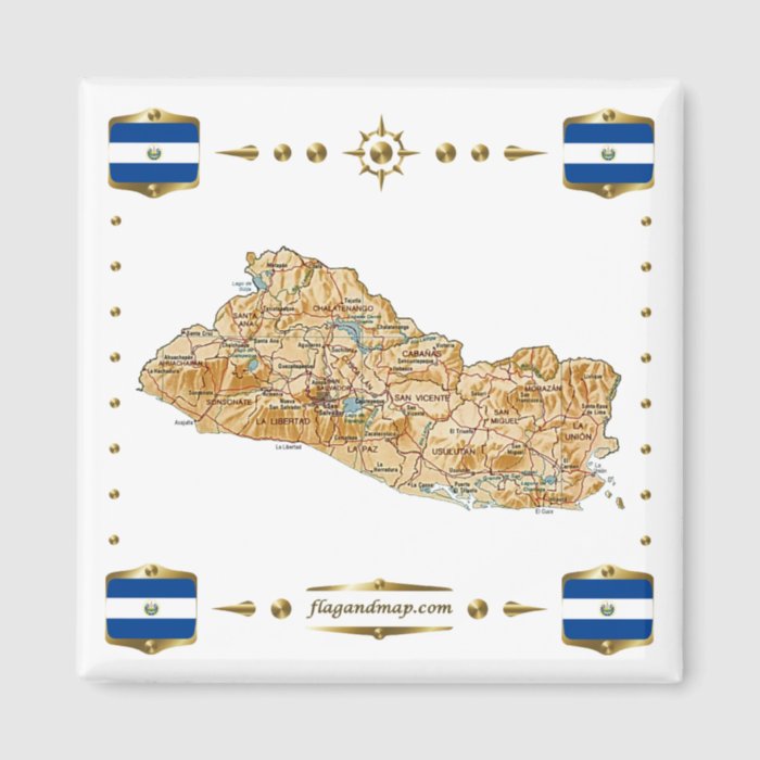 El Salvador Map + Flags Magnet