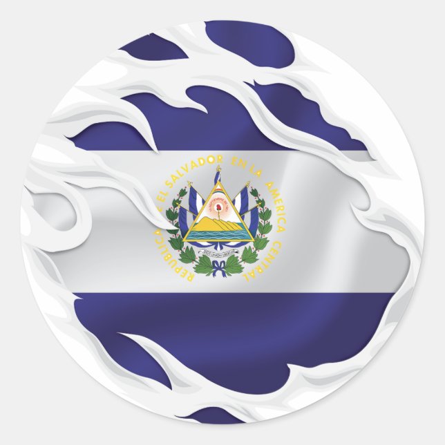El Salvador Ripped Flag Classic Round Sticker (Front)