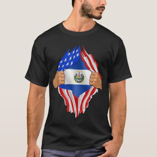 El Salvador Roots USA Flag Patriotic Salvadoran He T_Shirt