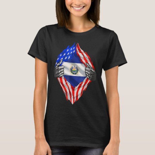 El Salvador Roots Usa Flag Patriotic Salvadoran  T_Shirt