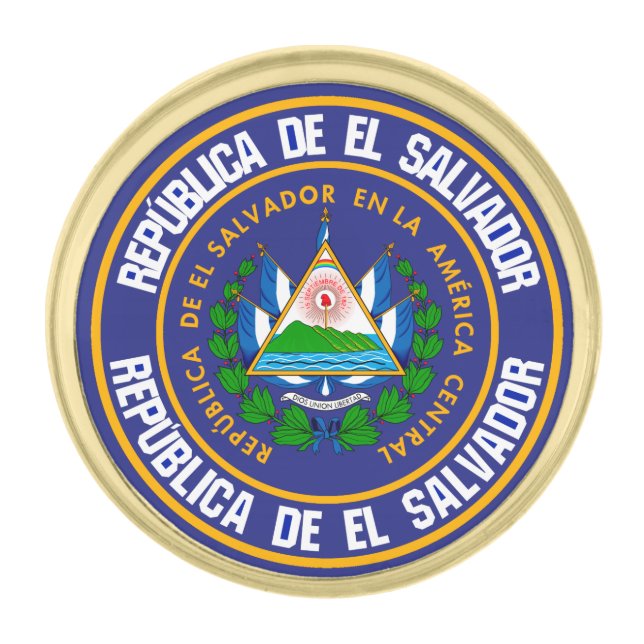 El Salvador Round Emblem Gold Finish Lapel Pin (Front)