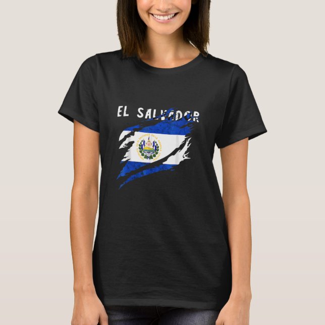 El Salvador Salvadorean Flag Salvadoran Roots T-Shirt (Front)