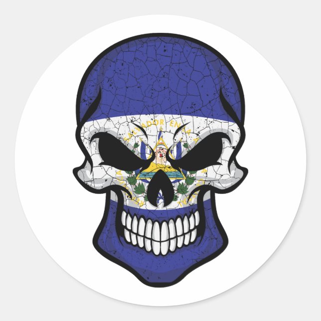 El Salvador Smiling Skull Flag Classic Round Sticker (Front)