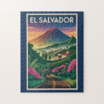 El Salvador Volcano Illustration Travel Art Vintag Jigsaw Puzzle<br><div class="desc">El Salvador retro vector travel design. From hiking the Santa Ana Volcano to relaxing in El Tunco,  this vibrant country offers a mix of natural beauty,  cultural richness,  and adventure.</div>