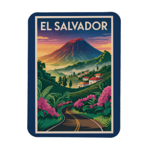 El Salvador Volcano Illustration Travel Art Vintag Magnet