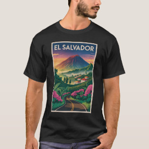 El Salvador Volcano Illustration Travel Art Vintag T-Shirt