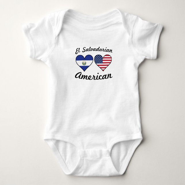 El Salvadorian American Flag Hearts Baby Bodysuit (Front)