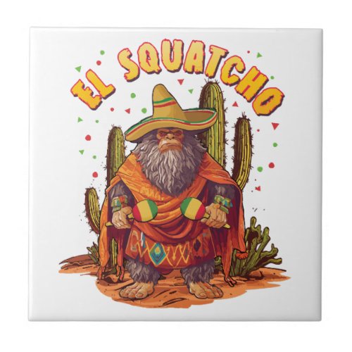 El Squatcho Bigfoot with Maraca Sombrero and Ponc Ceramic Tile