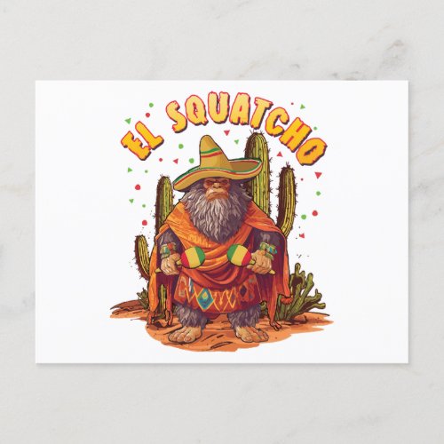 El Squatcho Bigfoot with Maraca Sombrero and Ponc Holiday Postcard