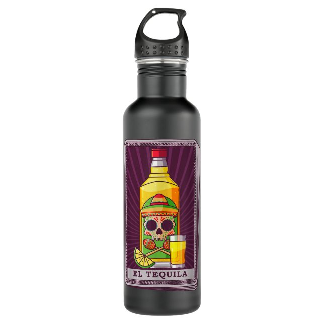 El Tequila Tarot Card Blackcraft Mexican Drink Hal Stainless Steel Water Bottle (Front)