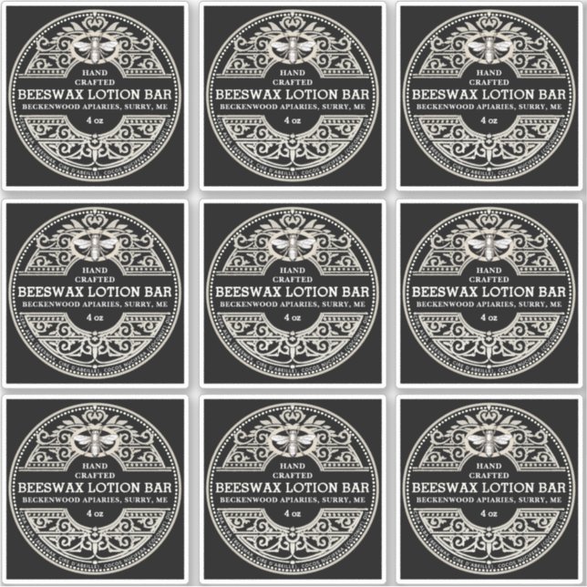 Elaborate Black Beeswax Lotion Bar or Soap Label   (Front)