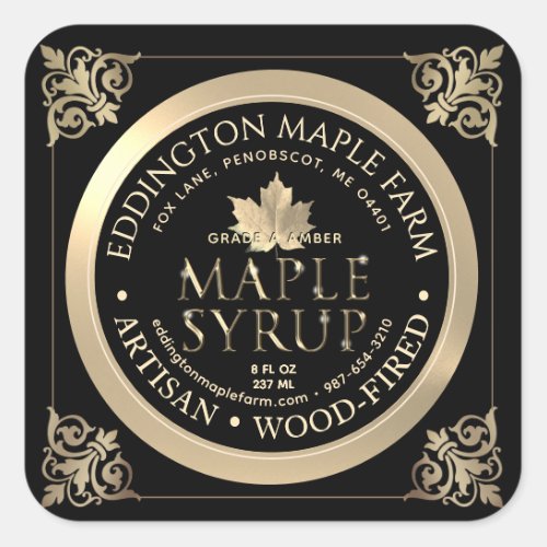 Elaborate Border Black and Gold Maple Syrup Label
