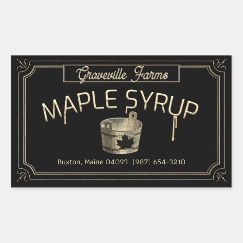 Elaborate Border Vintage Bucket Maple Syrup Black Rectangular Sticker